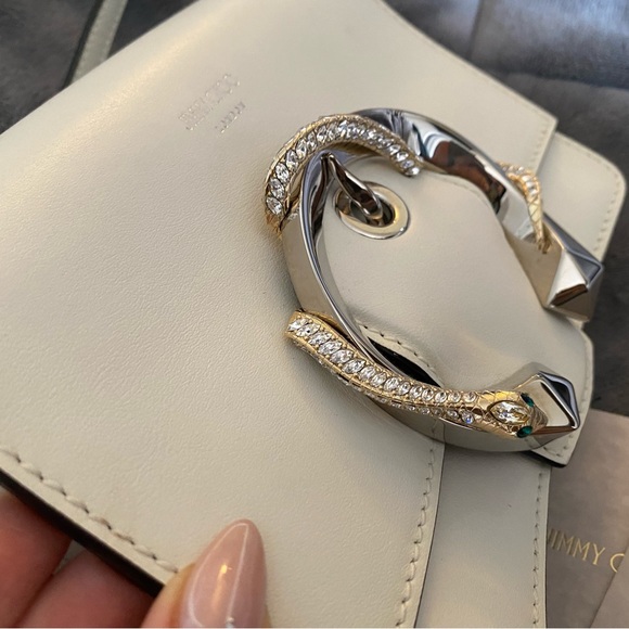 Jimmy Choo Latte Leather Crossbody/Shoulder Bag with Rare Crystal Snake Buckle - Picture 3 of 12